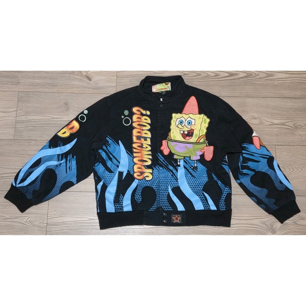 Vintage Y2K Jeff Hamilton JH Design Spongebob Kids XL 9-11 Racing‎ Jacket RARE